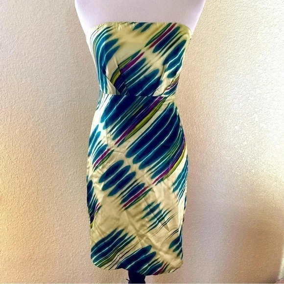 The Limited 100% Silk Y2K Strapless Dress Mini Prom Evening Formal Green - Picture 1 of 12